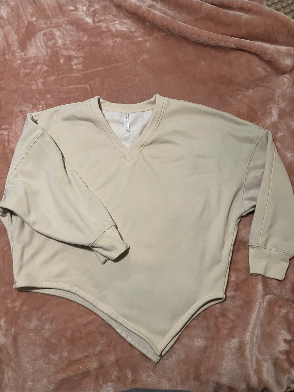 Fabletics Cream Fleece-Lined Pullover Point Hem